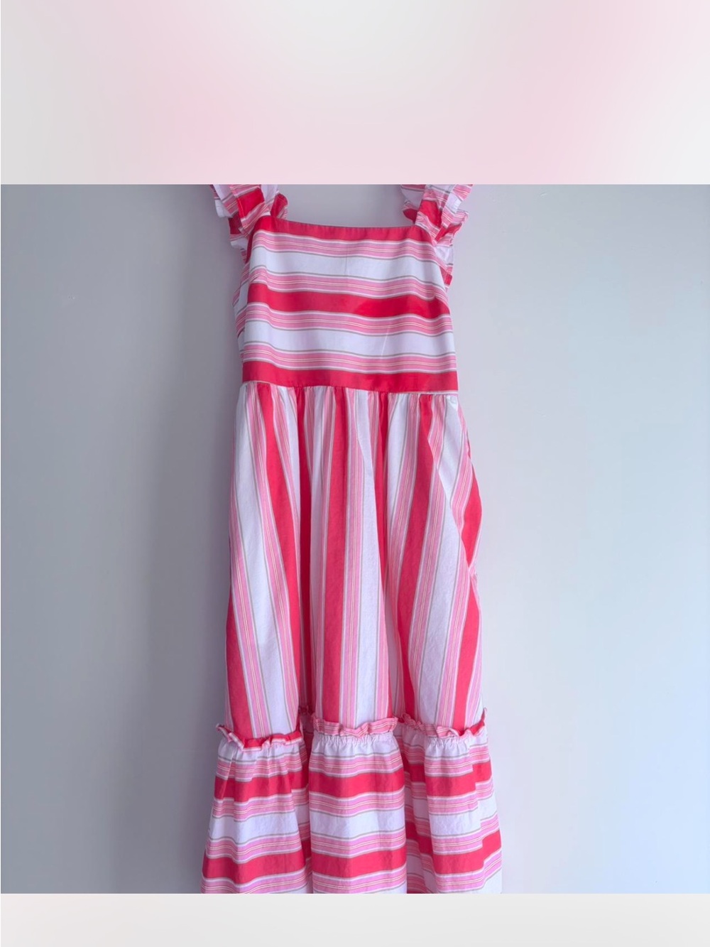 J. Crew sz 4 Pink & White Striped Sundress ruffle straps flounce hem sundress - Picture 11 of 15